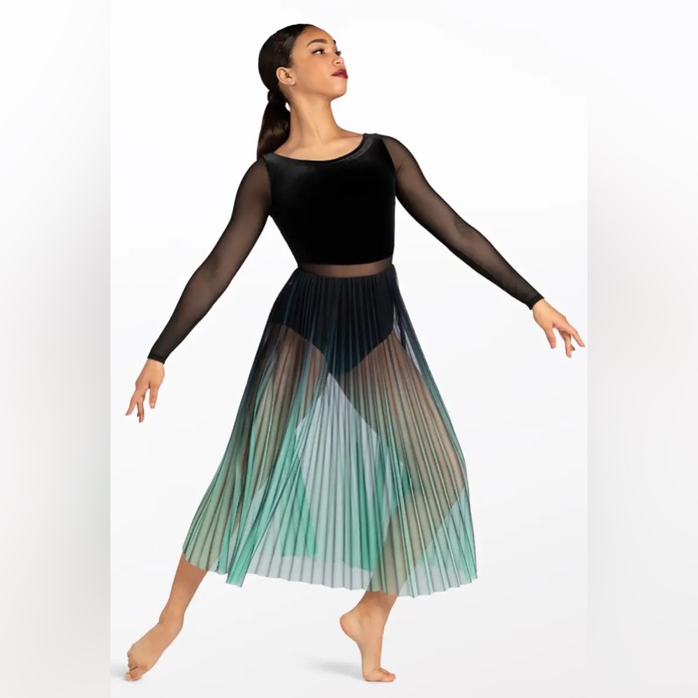 Weissman Pleated Ombre Dress Lyrical green and black dance costume